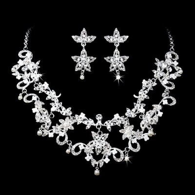 Rhinestone Star Flower Necklace and Earring Set