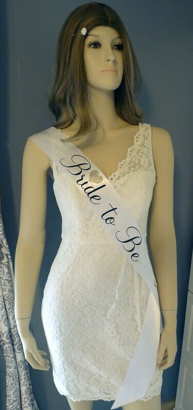 Bride to Be Engagement Sash - White, Ivory, Multi-heart Gold Heart