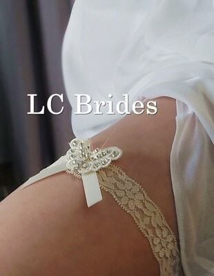 Ivory Butterfly and Lace Bridal Garter with Crystals