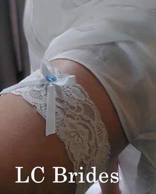 White Soft Lace Bridal Garter - Blue Heart