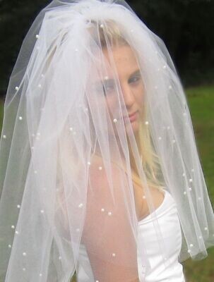 3 Tier Wedding Veil with Pearls - Elbow Length