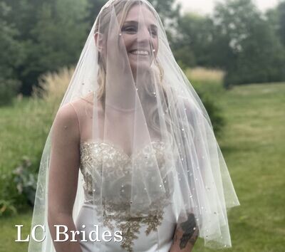 ANAELLE | Crystal Cluster Drop Style Wedding Veil, Blusher Veil with Crystals