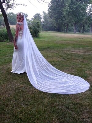 GRETEL | Pearl Bottom Soft Cathedral Length Wedding Veil, English Net