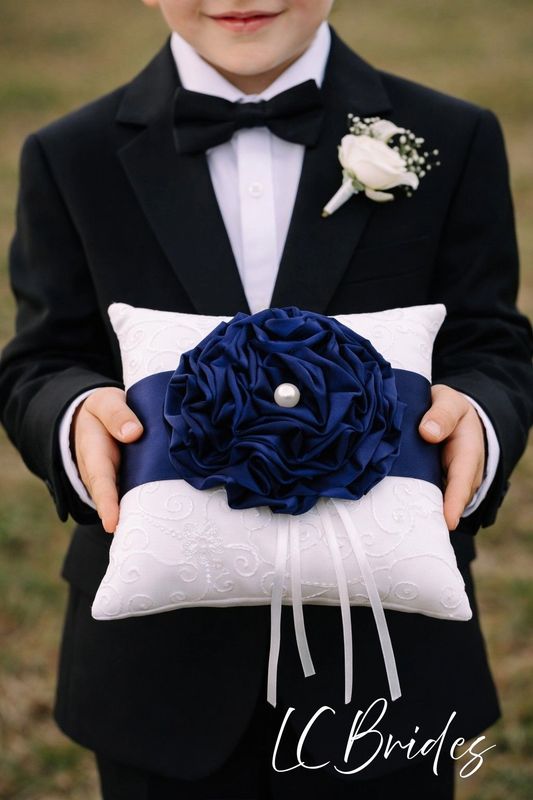 Ring Bearer Pillow - Navy - White