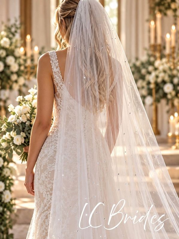 Estelle | Cathedral Length Scattered Crystal Wedding Veil
