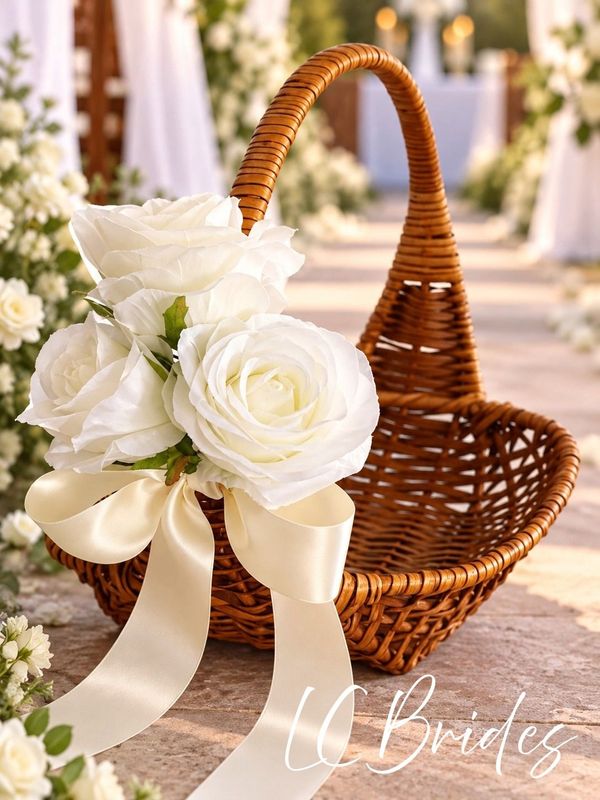 Country Flower Girl Basket - Ivory