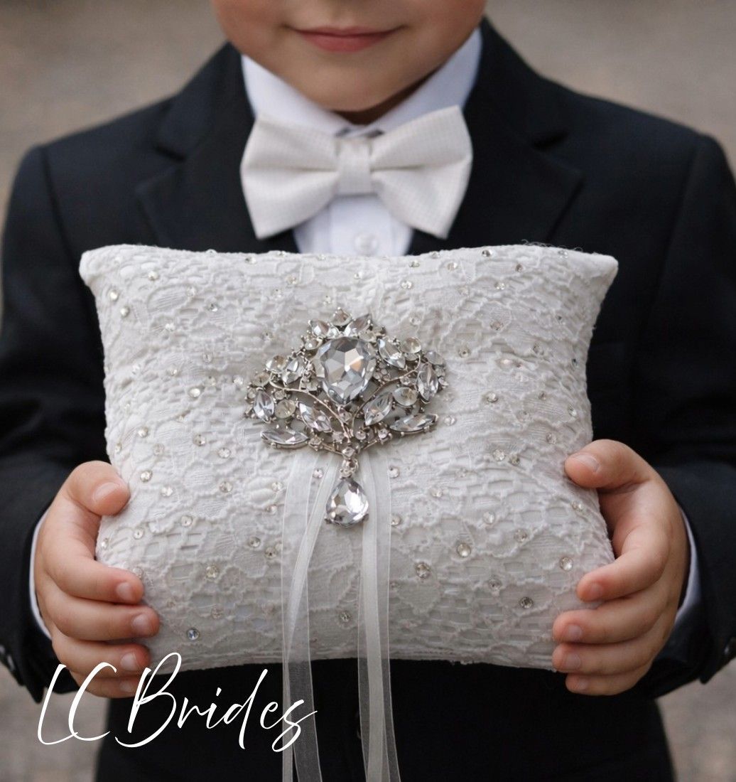 Ivory Crystal Ring Bearer Pillow - Princess Cinderella