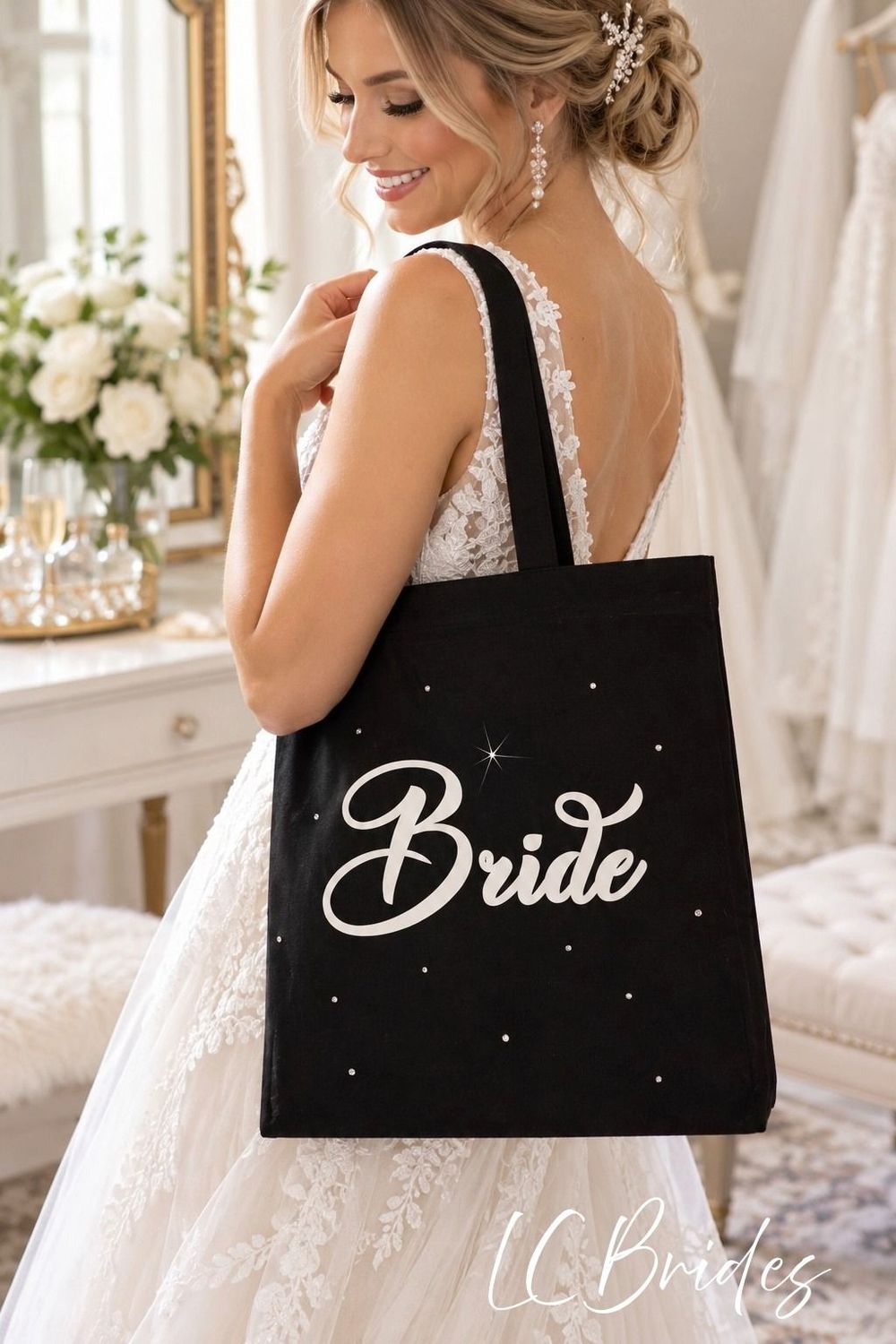 Sparkle Bride Tote - Black - Crystals