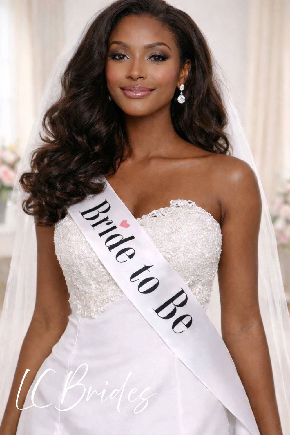 Bride to Be Engagement Sash - White, Ivory, Solid Pink Heart