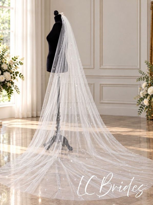 CASSARA | Crystal Cluster Cathedral Length Wedding Veil, Royal Cathedral