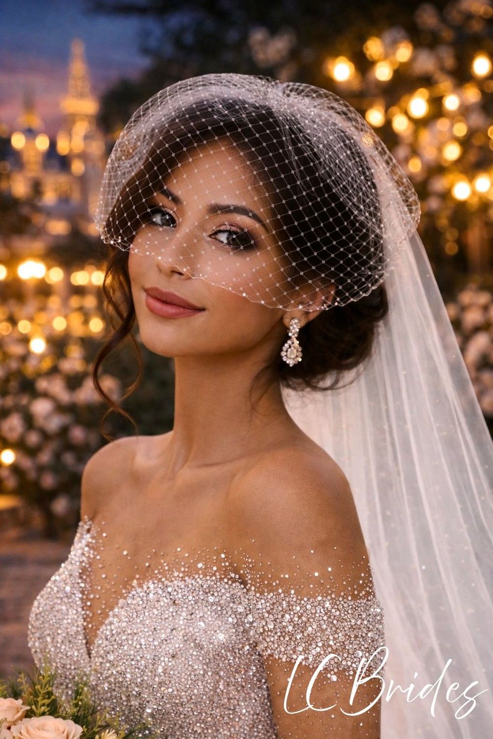 Russian Birdcage Wedding Veil with Edged Crystals