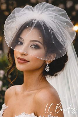Short Birdcage Wedding Veil with Edged and Scattered Crystals Short Birdcage Wedding Veil with Edged and Scattered Crystals