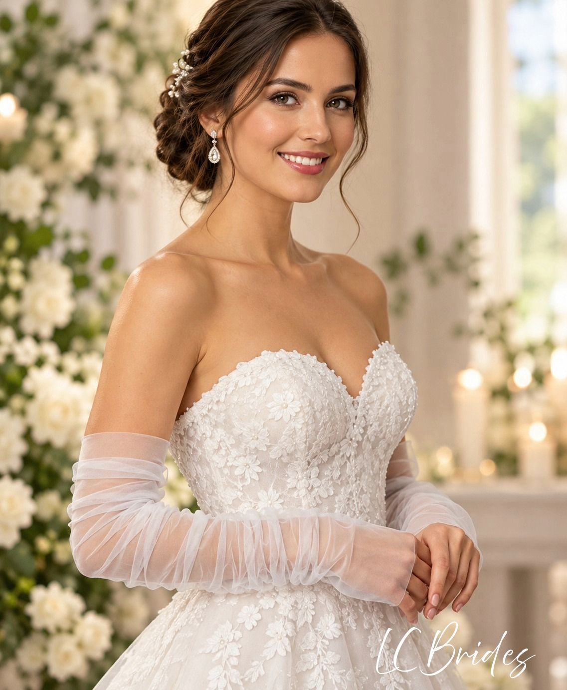 Elegant Sheer Ruched Tulle Bridal Gloves Elegant Sheer Ruched Tulle Bridal Gloves