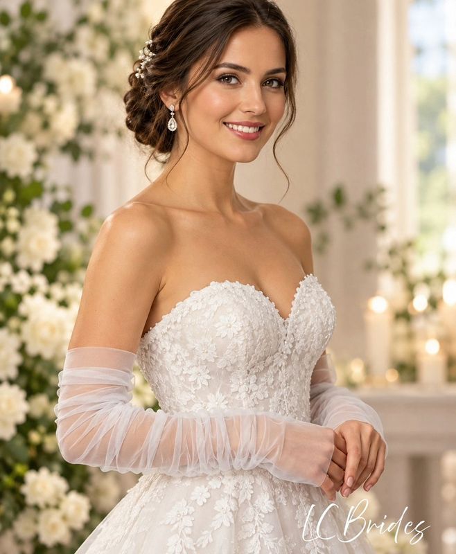 Elegant Sheer Ruched Tulle Bridal Gloves