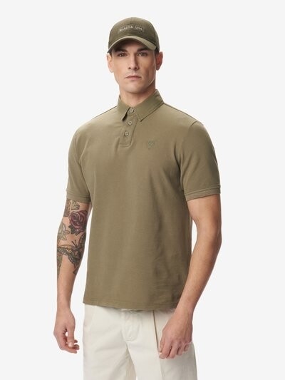 Blauer Polo Uomo in Piquet di Cotone Verde