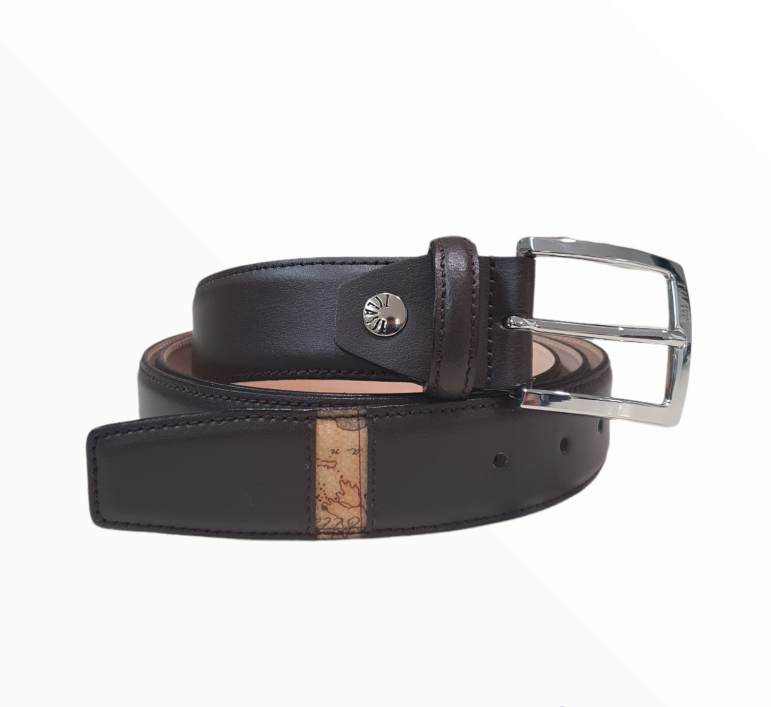 Alviero Martini 1A Classe Cintura in pelle Dark Brown rifinita in tessuto Geo Classic
