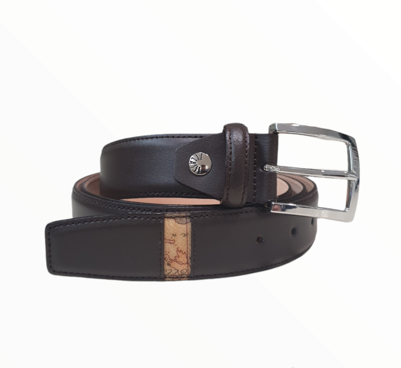 Alviero Martini 1A Classe Cintura in pelle Dark Brown rifinita in tessuto Geo Classic