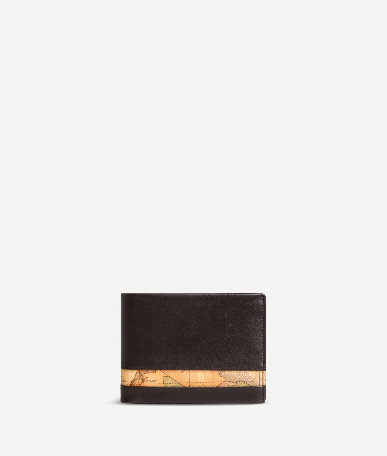 Alviero Martini 1A Classe Portafoglio uomo medio in pelle Darck Brown rifinito in tessuto Geo Classic