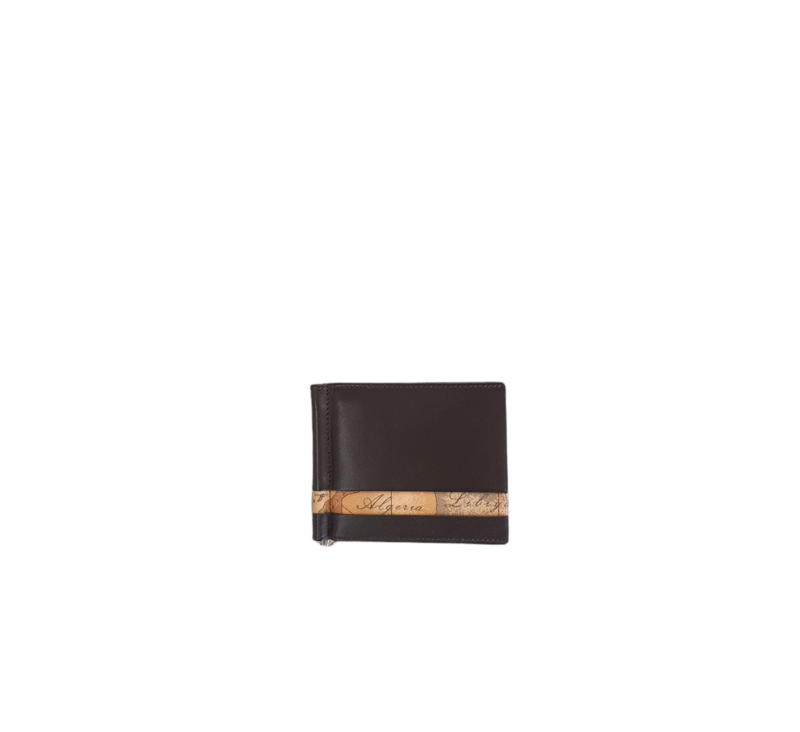 Alviero Martini 1a Classe Portabanconote uomo Dark Brown rifinito in tessuto Geo Classic