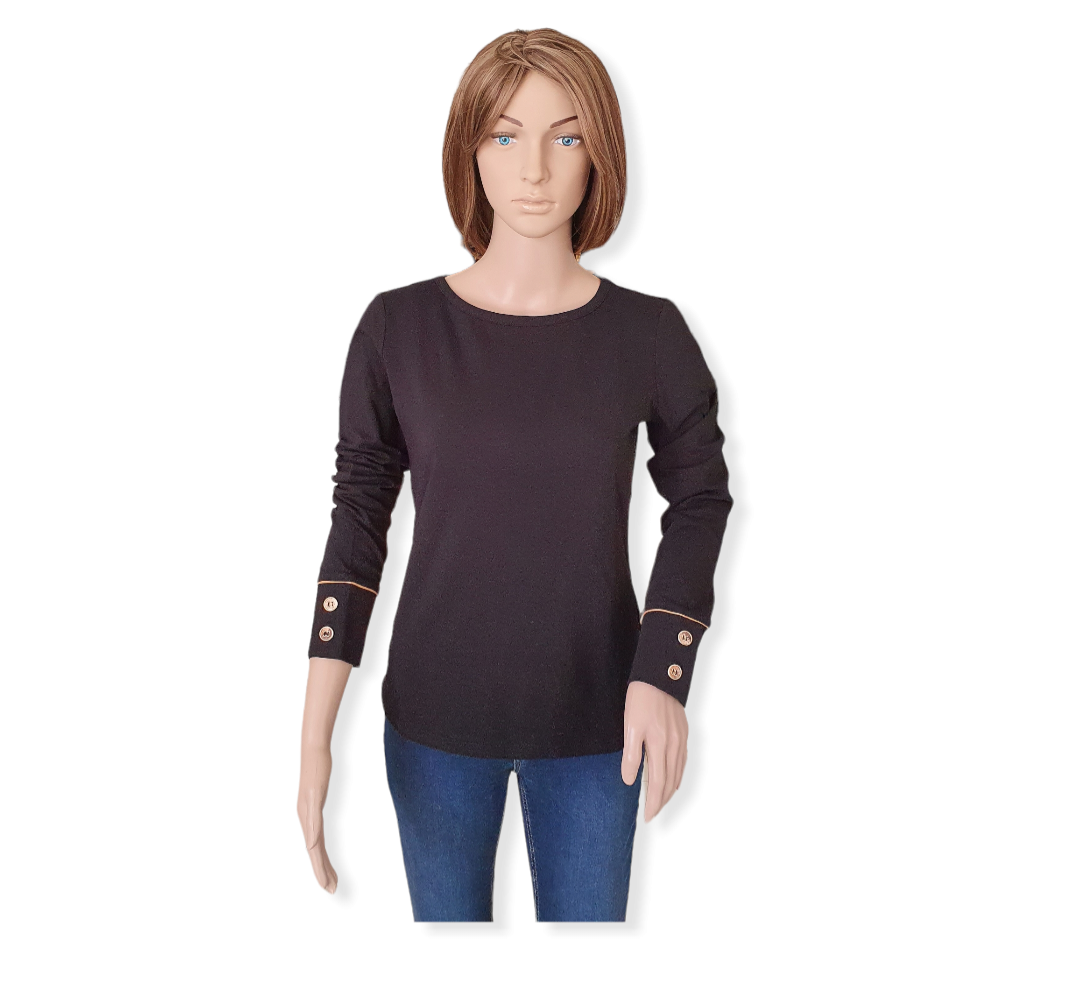 Alviero Martini 1A Classe T-shirt a maniche lunghe in jersey di cotone stretch Nera