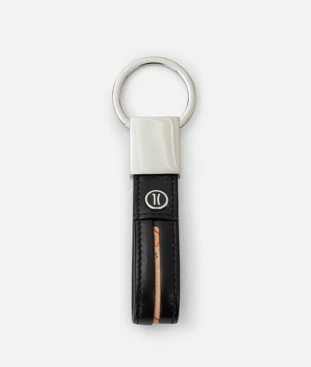 Alviero Martini 1A Classe Portachiavi in pelle liscia con logo 1C smaltato Nero