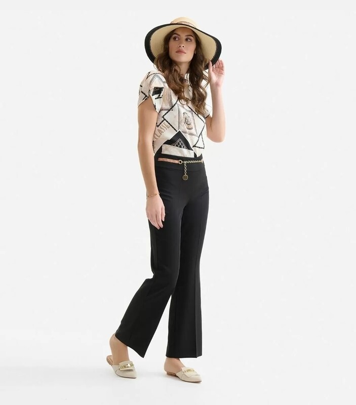 Alviero Martini 1A Classe Pantaloni a trombetta in cady con catena Neri