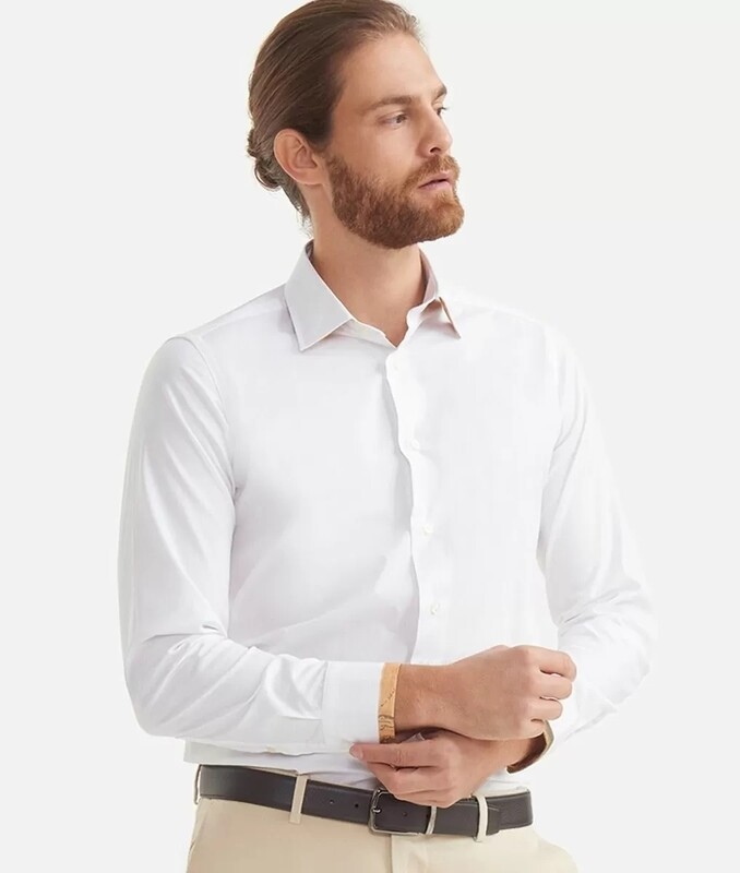 Alviero Martini 1A Classe Camicia Slim in cotone con Profilo Geo nel Polsino Bianca