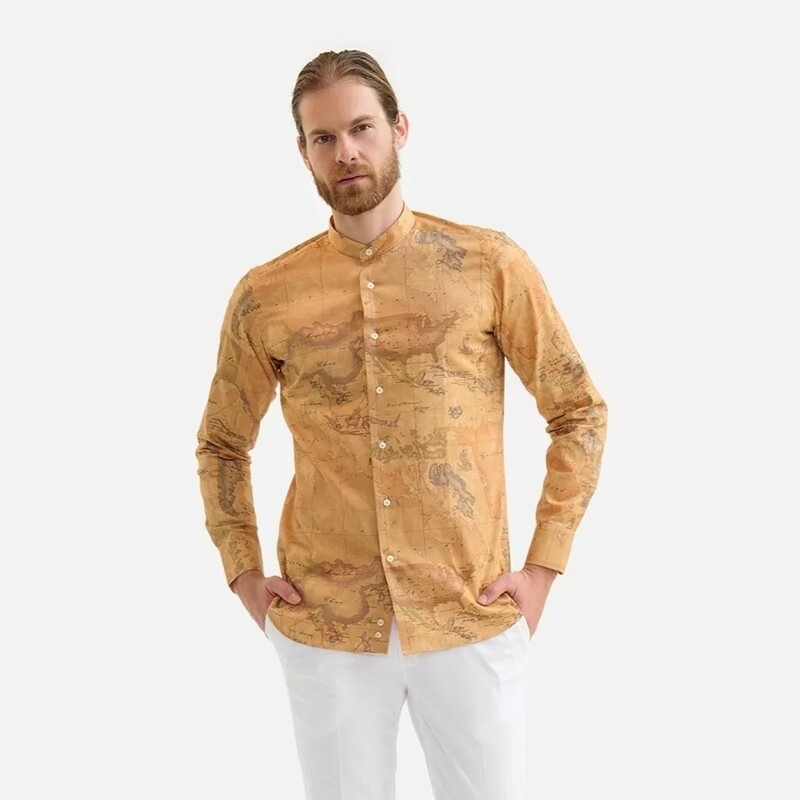 Alviero Martini 1A Classe Camicia slim fit misto cotone con colletto alla coreana Geo Classic