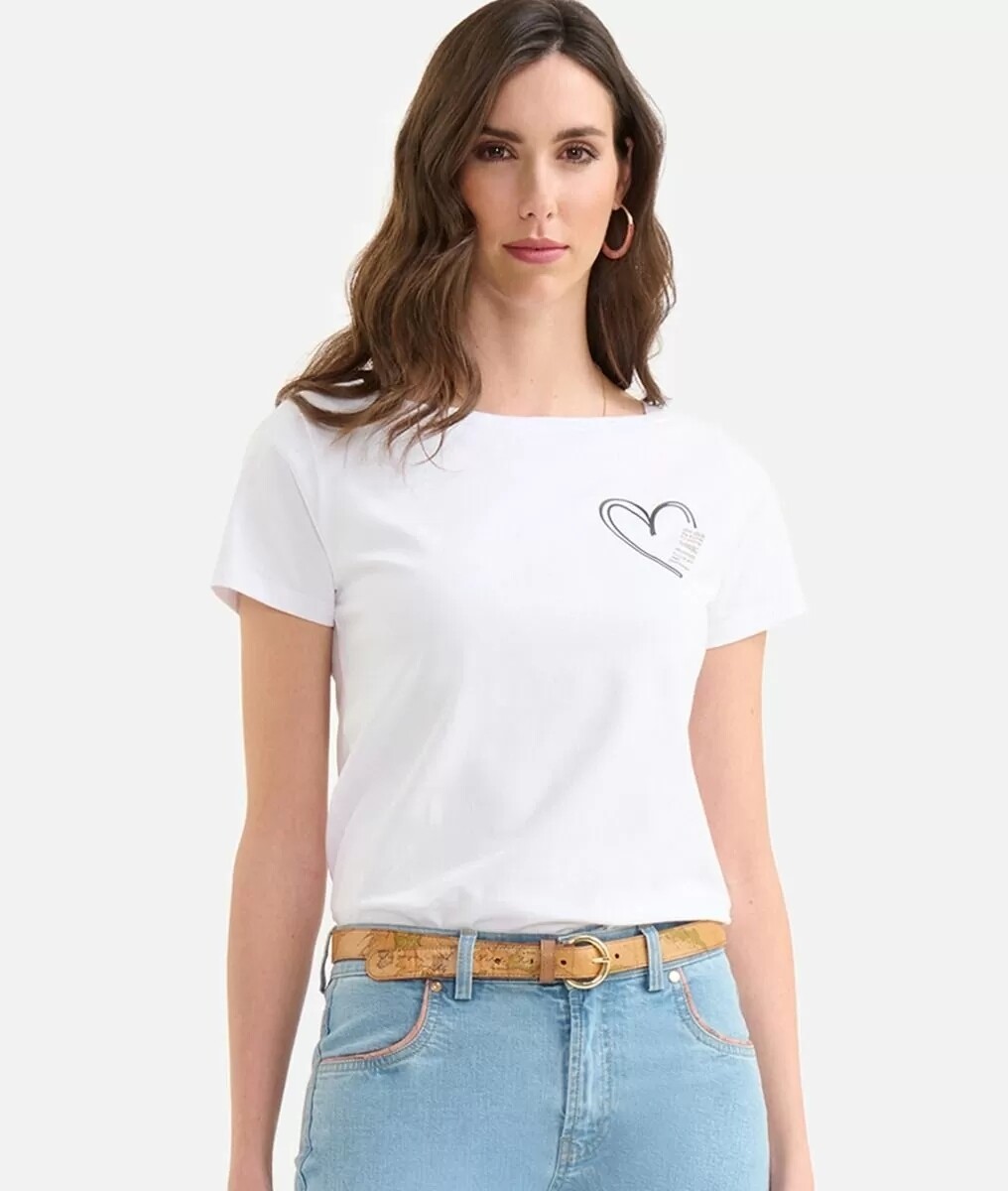 Alviero Martini 1A Classe T-shirt con logo e cuore in jersey di cotone stretch Bianca