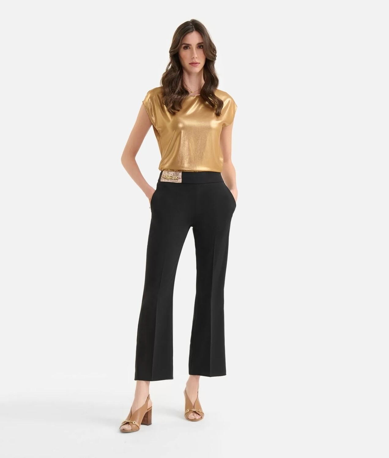 Alviero Martini 1A Classe Pantalone a trombetta con gioiello in cady Nero
