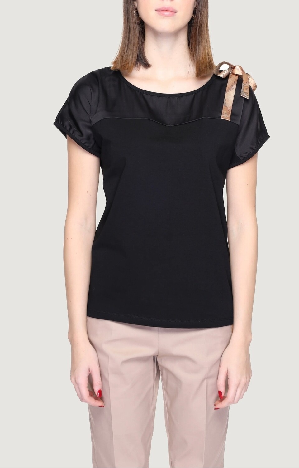 Alviero Martini 1A Classe T-shirt con fiocco Geo in jersey di cotone stretch Nera