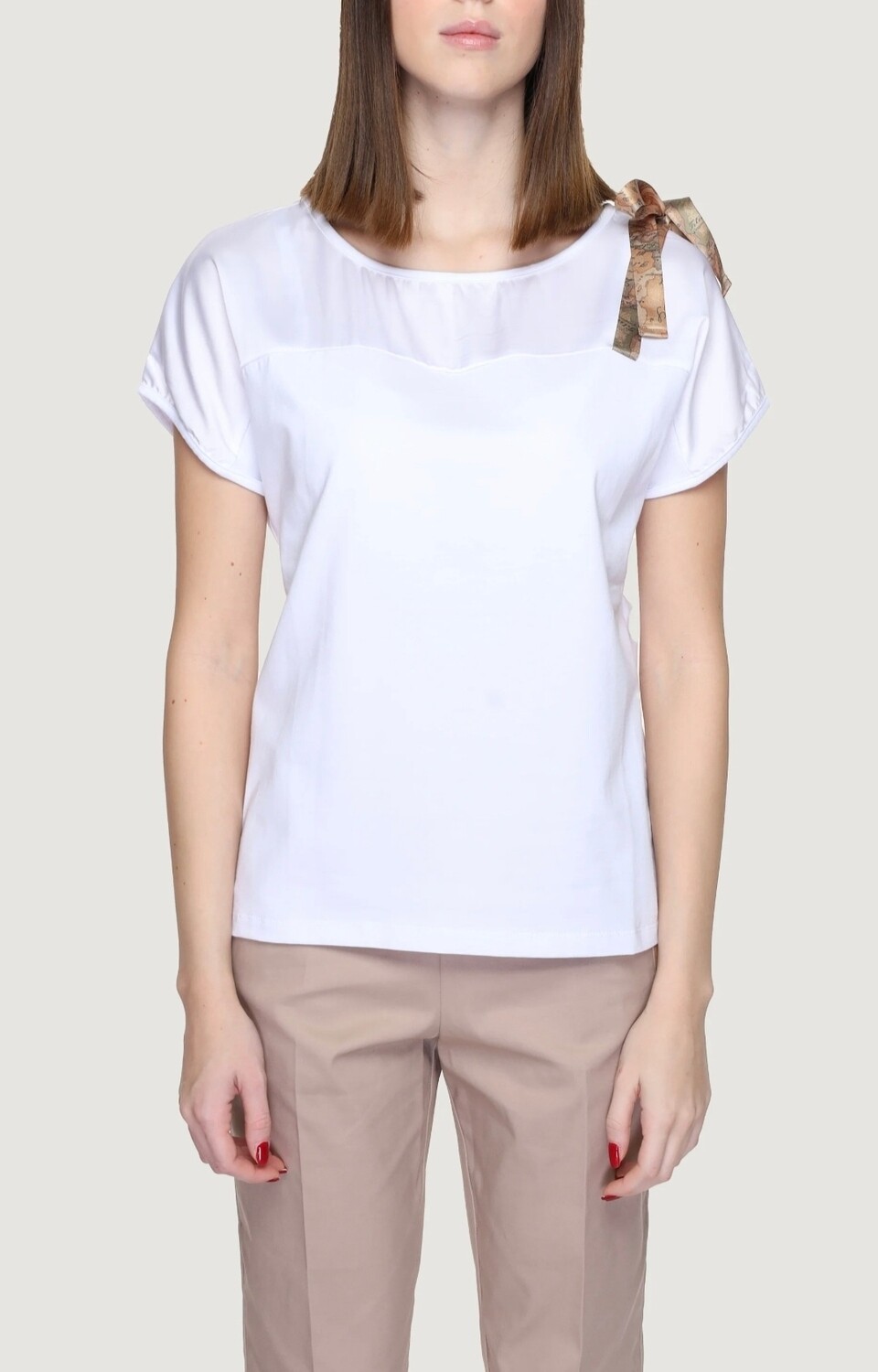 Alviero Martini 1A Classe T-shirt con fiocco Geo in jersey di cotone stretch Bianca