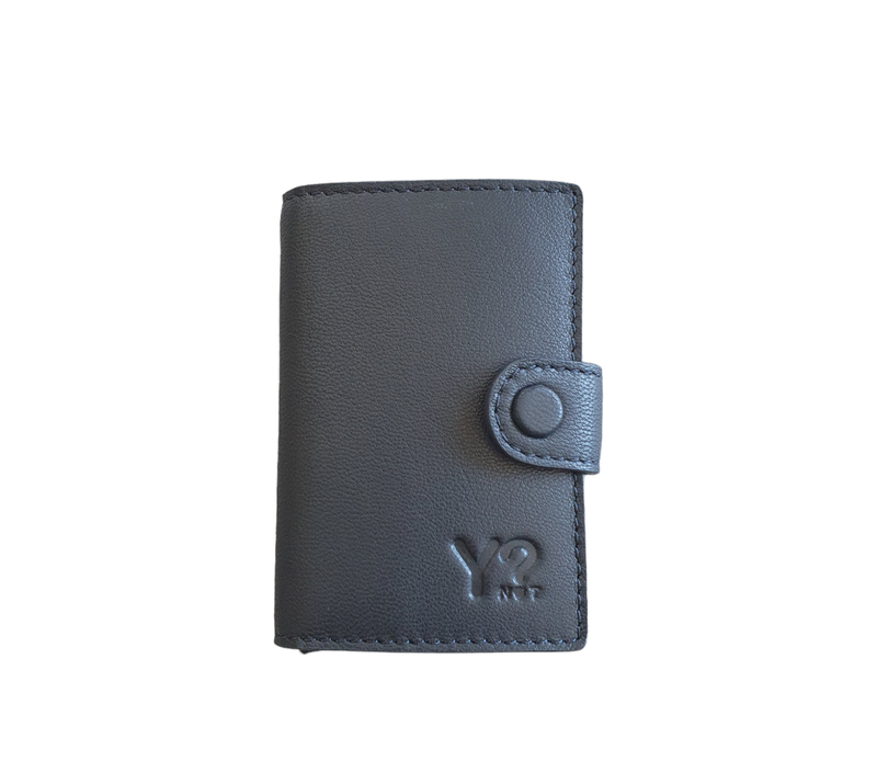 Y Not? Metal Clip Card In Pelle Navy Blu