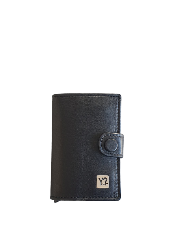 Y Not? Metal Clip Card In Pelle Nero