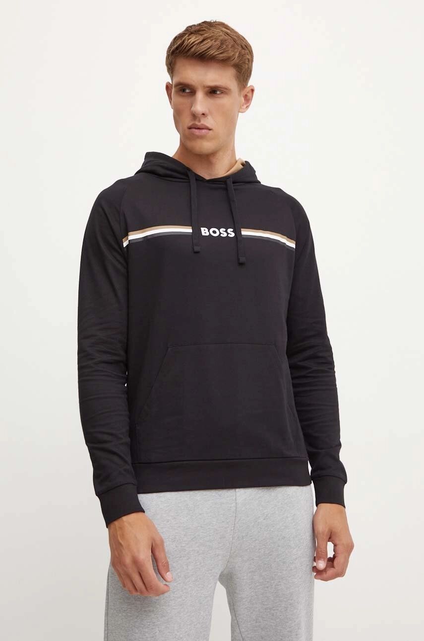 Boss Felpa uomo con cappuccio in cotone maglia sottile Nera