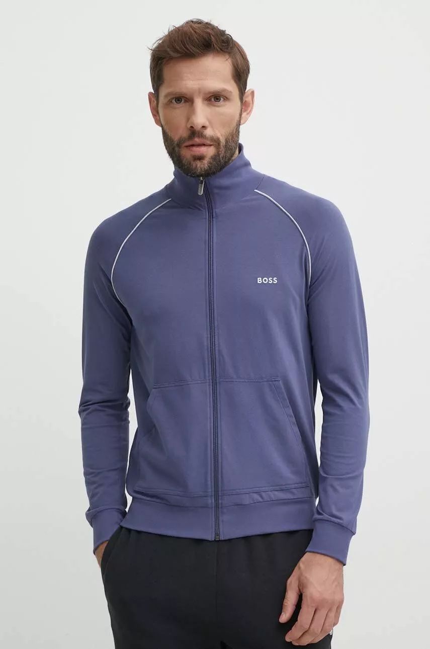 Boss Giacca regular fit in cotone sottile elasticizzato con logo ricamato Azzurro 