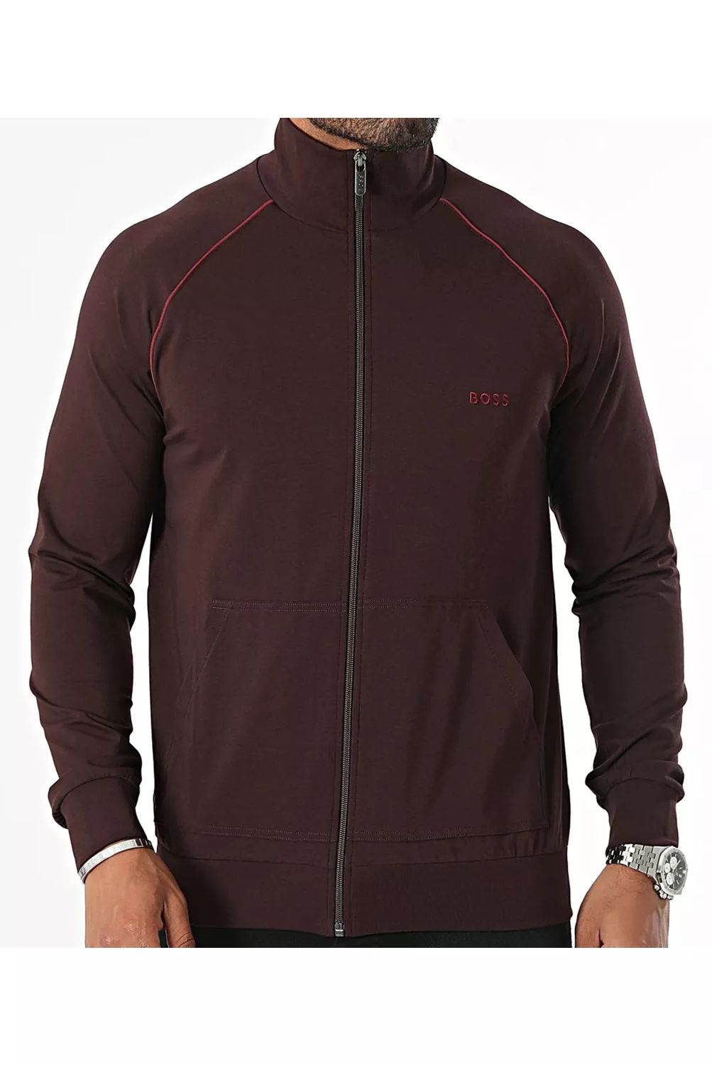 Boss Giacca regular fit in cotone sottile elasticizzato con logo ricamato Bordeaux  