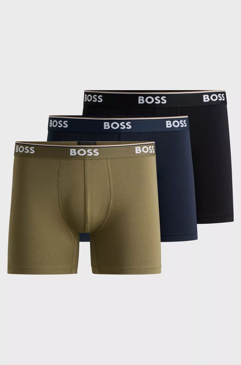 Boss Boxer in cotone elasticizzato con elastico in vita con logo in confezione da 3 Nero/Blu/Verde