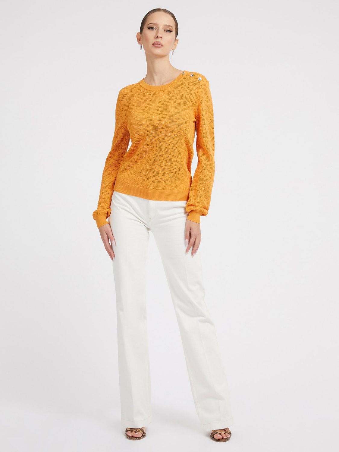 Guess Maglione con Logo All Over Arancione 