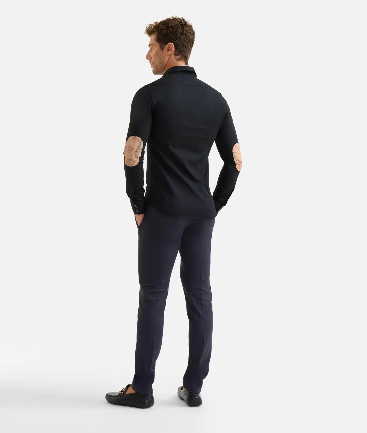 Alviero Martini 1A Classe Camicia uomo slim fit Nera con toppe Geo Classic 