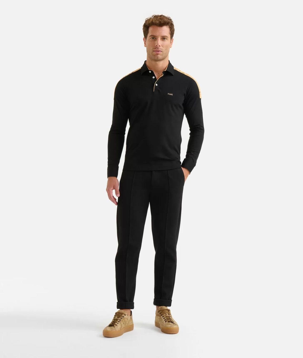 Alviero Martini 1A Classe Polo Uomo a maniche lunghe in cotone stretch Nera