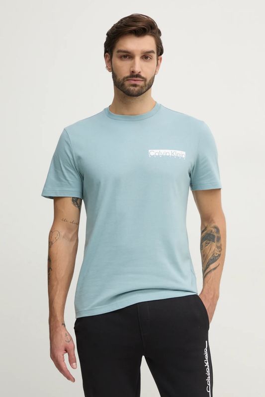 Calvin klein T-shirt Uomo con Stemma Logo Celeste