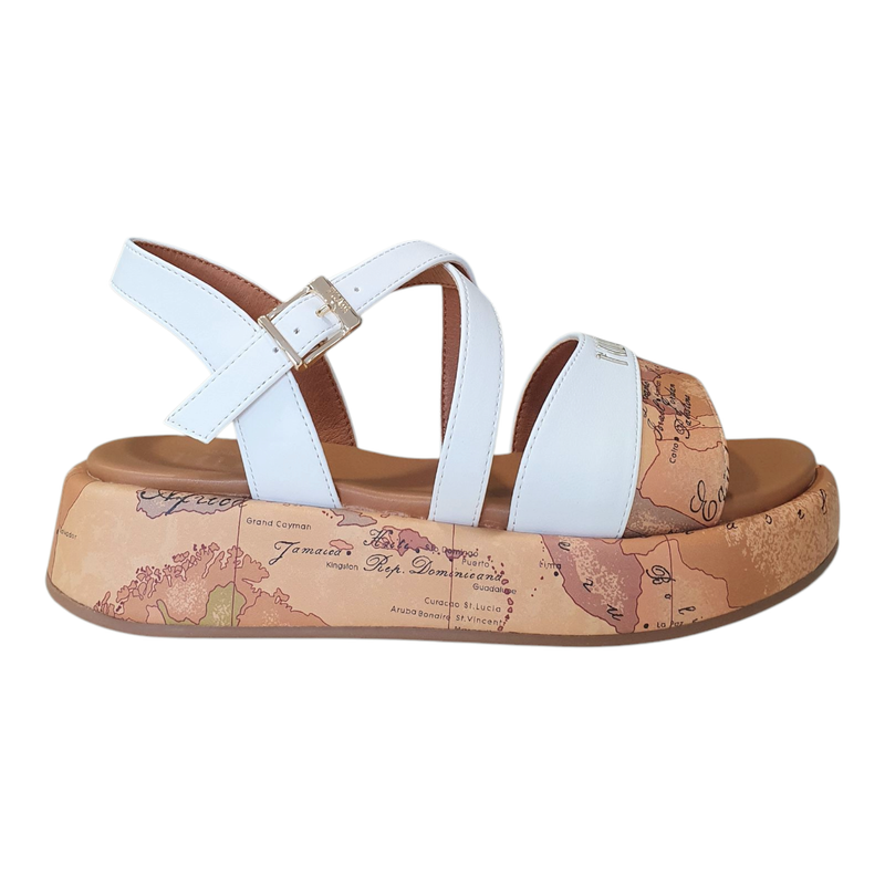 Alviero Martini 1A Classe Sandalo Zeppa Bianca/Geo Beige 