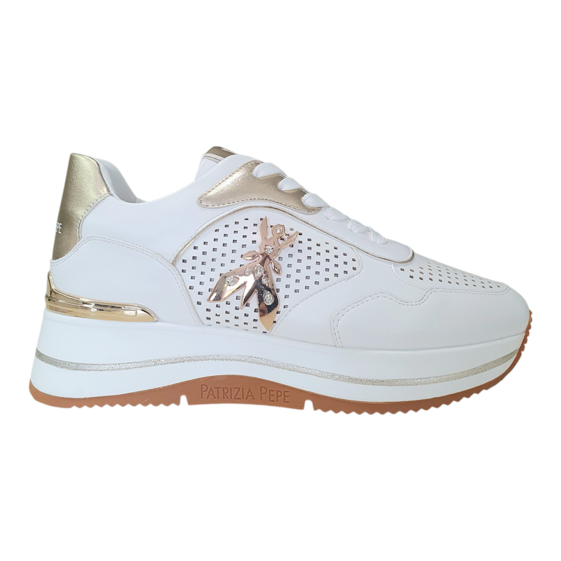 Patrizia Pepe Sneakers Running in Pelle Bianca/Platino