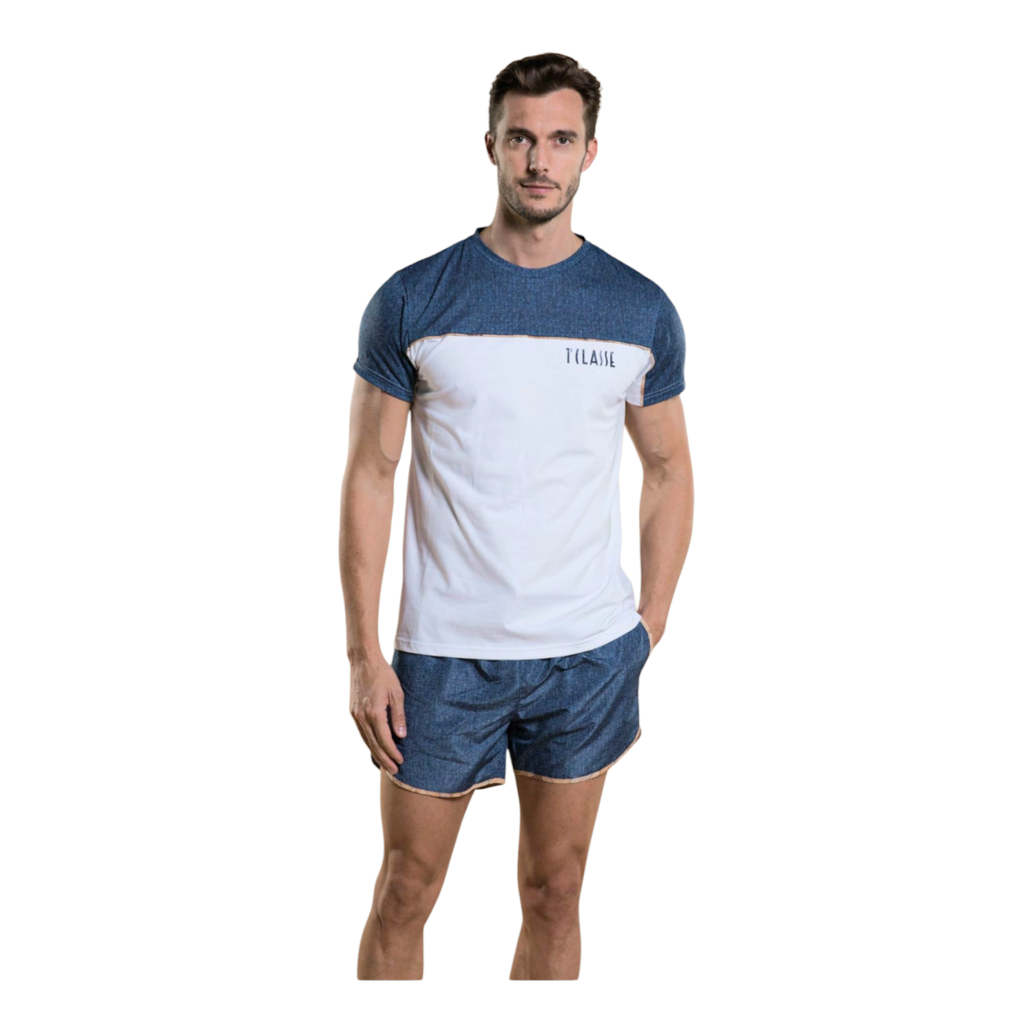 Alviero Martini 1A Classe T-shirt Uomo in jersey di cotone Bianco/Blue Denim