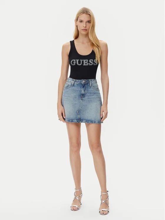 Guess Canotta stretch con logo Nero