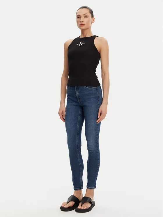 Calvin klein Canotta slim a costine con monogramma Nero