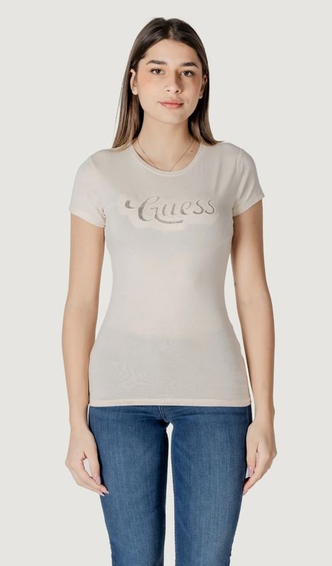 Guess T-shirt con logo in pizzo Panna