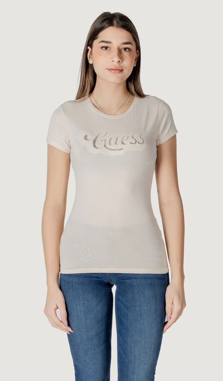 Guess T-shirt con logo in pizzo Panna