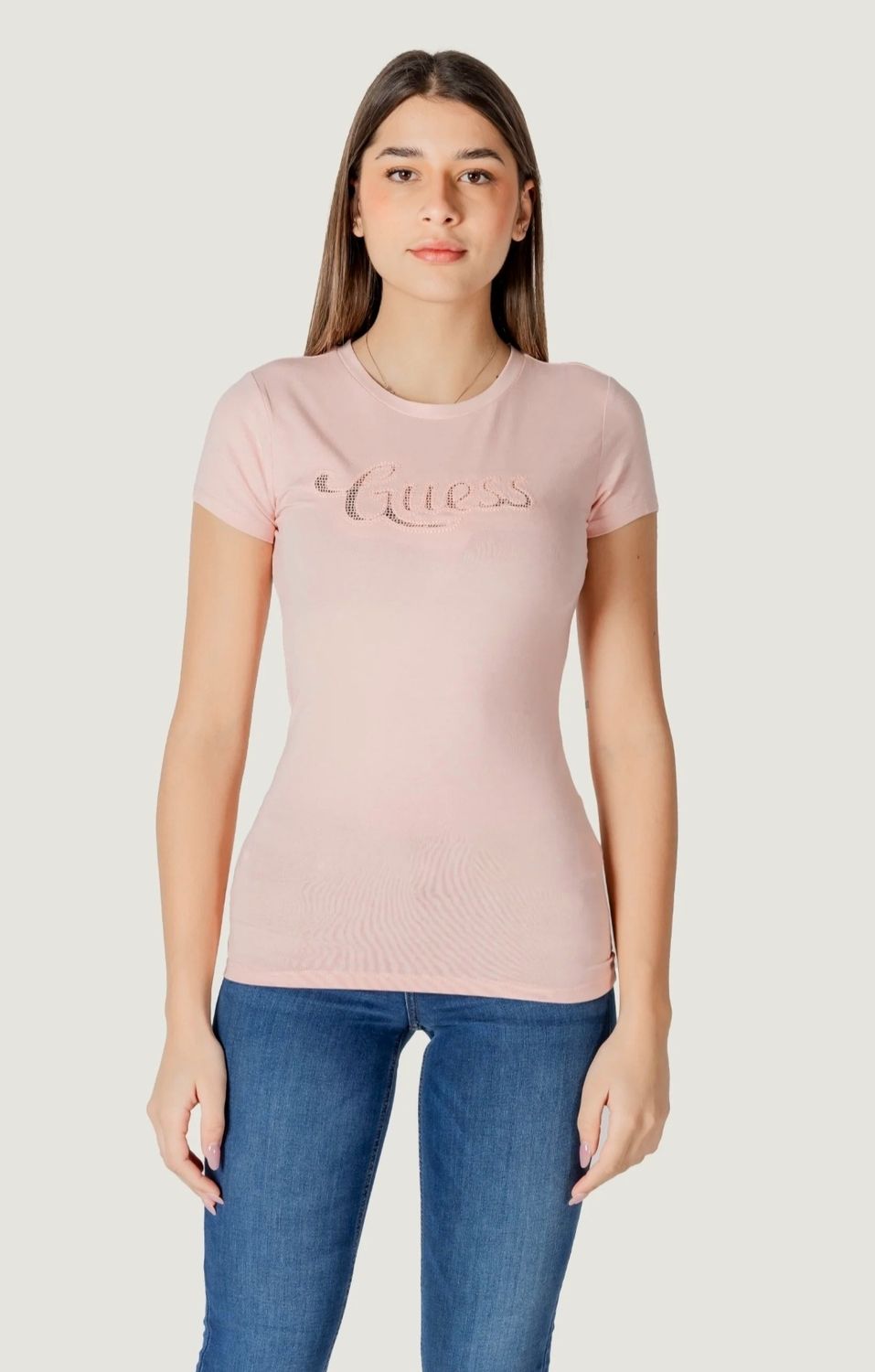 Guess T-shirt con logo in pizzo Rosa
